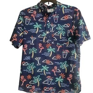 Chubbies Men's Size Large Short‎ Sleeve Hawaiian Flamingo Drink Palm Tree Shirt